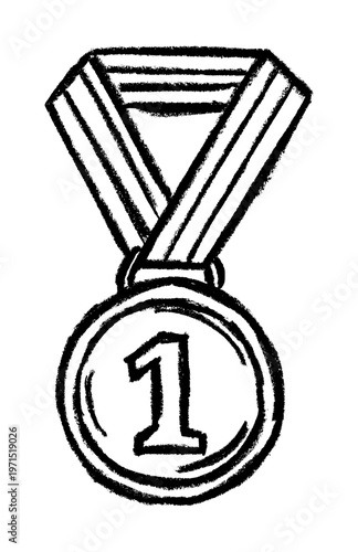 Number 1 Medal Crayon Chalk Drawing Vector