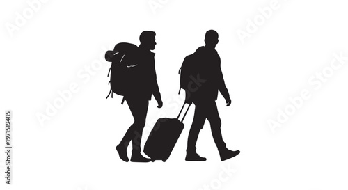 vector icon set presents travelers carrying luggage, suitable for tourism design, travel agencies, vacation promotions, and lifestyle graphics.