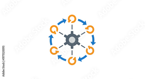 Cogs and arrows in circle.