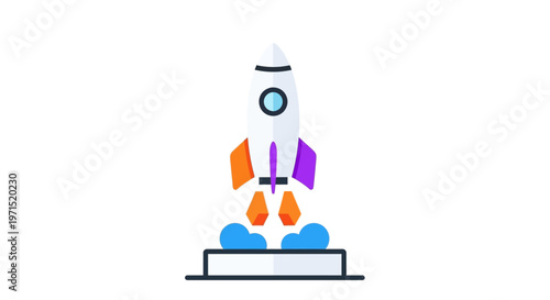 Colorful Cartoon Rocket Ship Launching.