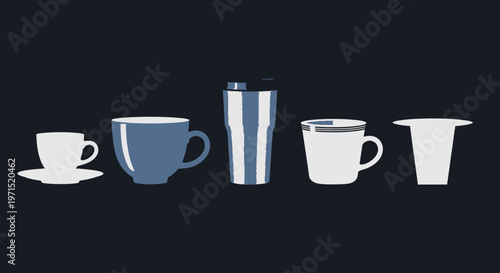 Collection of coffee cups and mugs.