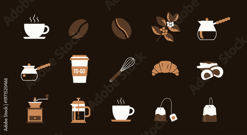 Coffee and tea drink icons set.