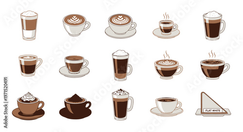 Variety of Coffee Cups and Saucers.