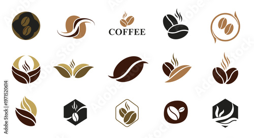 Coffee Beans and Leaves Logos.