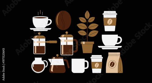 Coffee Cups and Coffee Beans Flat.