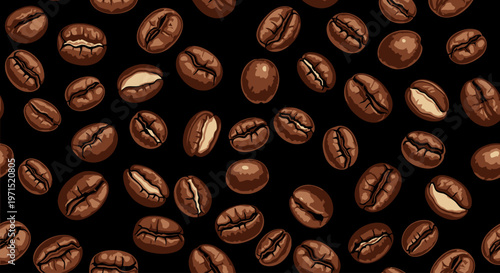 Roasted coffee beans on display.