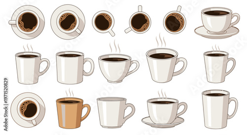 Collection of coffee cups and mugs.