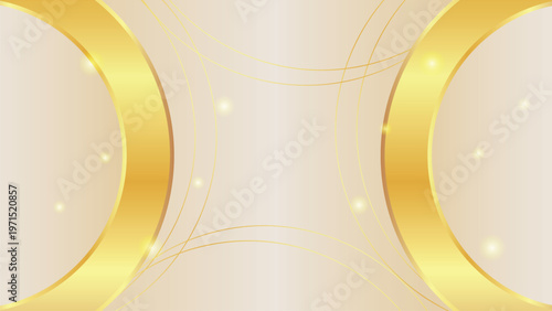 Luxury Cream Abstract Background with Golden Waves. Elegant geometric and fluid shapes for premium wedding invitations.