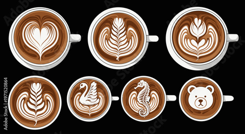 Coffee Cups With Latte Art Designs.