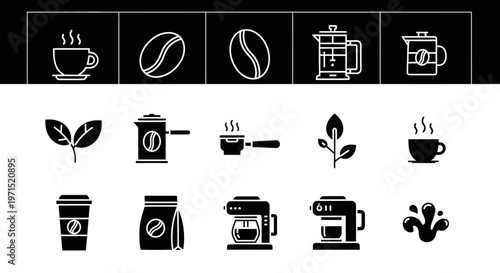 Coffee Beans and Cups Icons.