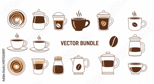 Vector coffee cups and mugs collection.