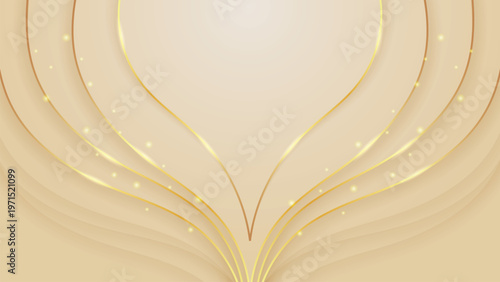 Luxury Cream Abstract Background with Golden Waves. Elegant geometric and fluid shapes for premium wedding invitations.