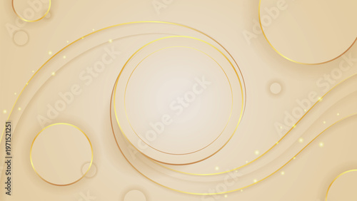 Luxury Cream Abstract Background with Golden Waves. Elegant geometric and fluid shapes for premium wedding invitations.