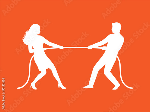 Man and Woman Tug of War Vector Illustration Conflict Concept