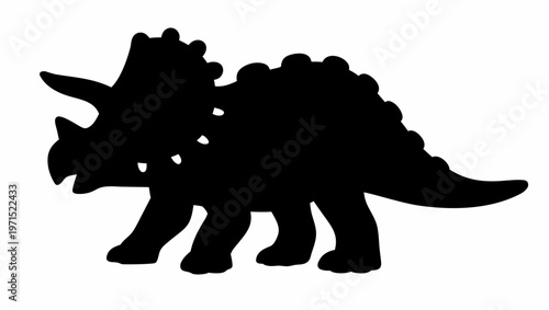 Black silhouette of a toy triceratops dinosaur made from mechanical parts on white background