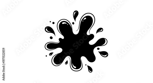 Black Ink Splat Icon with Droplets