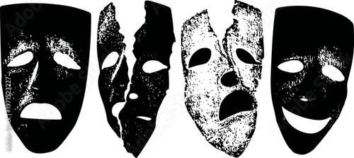 Classic theatrical tragedy and comedy masks symbolizing drama and performance arts
