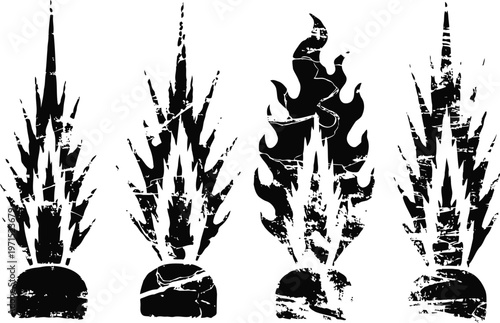 grunge agave plant silhouettes with textured distressed effect in black and white