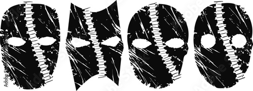 abstract black and white grunge masks with scratches and distressed texture set
