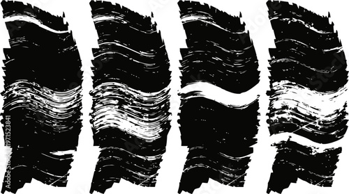 abstract black brush stroke set with textured grunge edges and artistic paint smudges