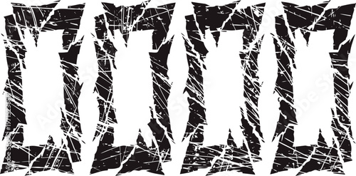 Abstract black and white grunge frame borders with scratches and distressed textures