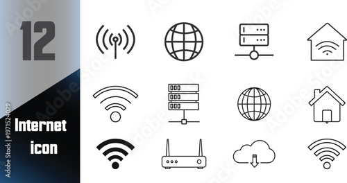 Black line icons set internet wireless network and home connectivity