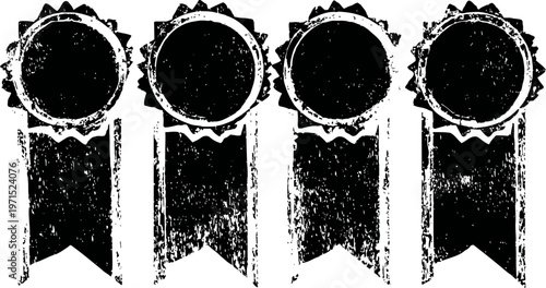 Grunge award ribbons set vintage badges with distressed texture for certificates and achievements