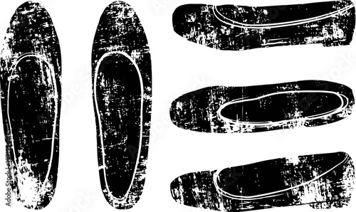 worn ballet flats illustration vintage styled ballet shoes from different angles with textured distress effect