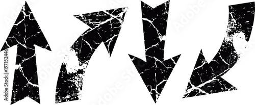 black grunge arrows showing different directions and movement variations with rough texture