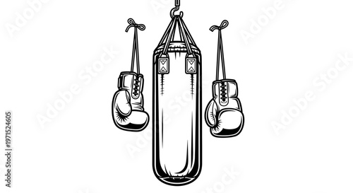 Boxing Gear Illustration with Heavy Punching Bag and Pair of Gloves
