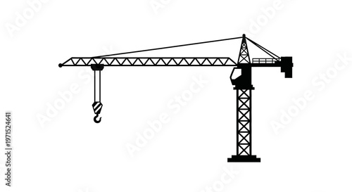 Black Silhouette of a Tower Crane Construction Icon