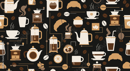 Coffee Cups and Tea Pots Pattern.