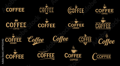 Coffee logos and branding elements.