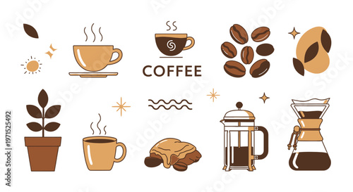 Coffee Beans and Cups Illustration.