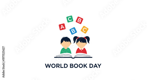 Children Reading Book World Literacy Day.