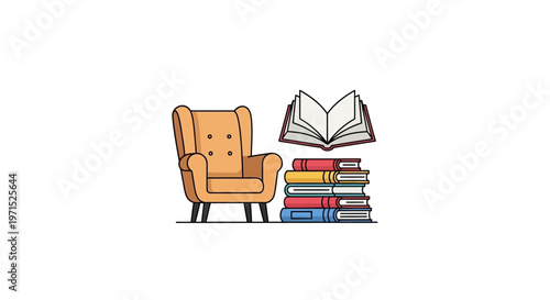Brown armchair with books beside.
