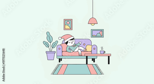 Girl working and relaxing at home desk modern lifestyle illustration