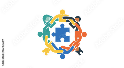 Diverse people holding puzzle pieces together.