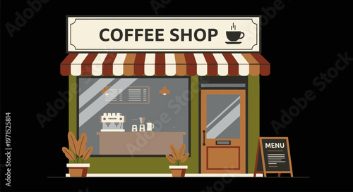 Colorful coffee shop storefront exterior.