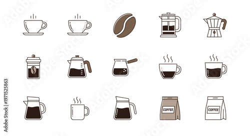 Coffee Cups Mugs and Machines Icons.