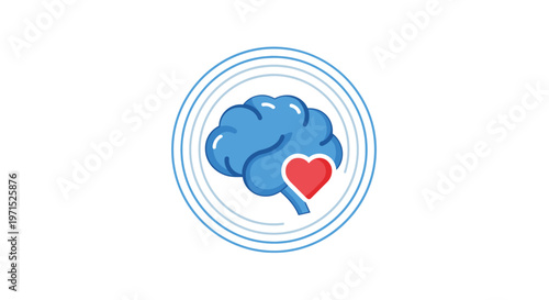 Brain with a red heart symbol.