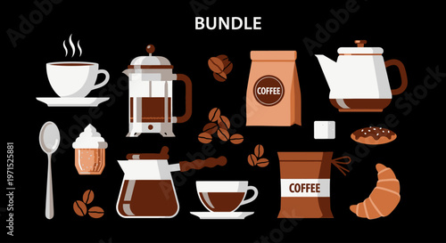 Coffee Cups and Teapots on Table.