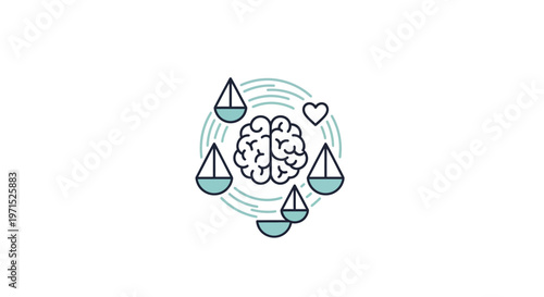 Brain with balancing scales and heart.