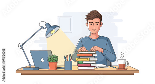Student preparing books for study education concept illustration