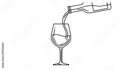 “Minimalist line art of wine pouring into a glass vector illustration for wine lovers, bar menus, and elegant design”