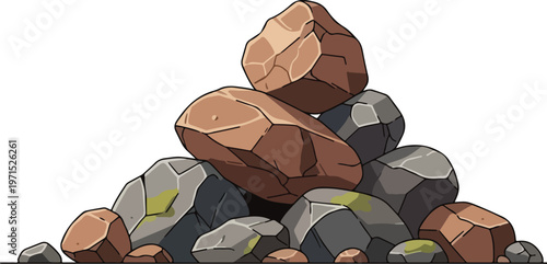 A collection of irregularly shaped stones and rocks in a natural setting vector illustration