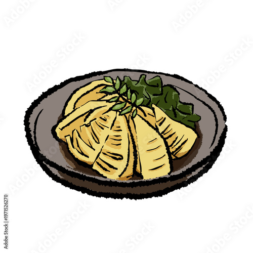 春の献立 若竹煮　手描き筆タッチのイラスト