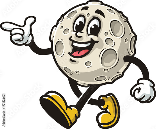 Cartoon mascot moon is walking