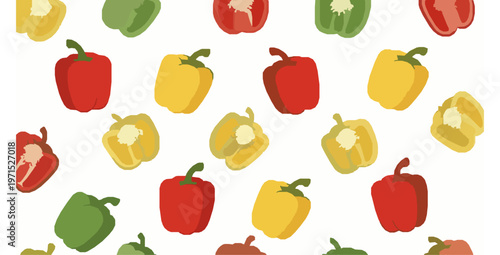 Bell pepper seamless pattern with red yellow and green paprika flat vector illustration