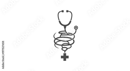 Medical stethoscope with cross symbol.